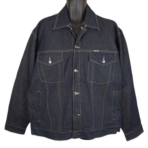Vintage Barcode Jeans Denim Jacket Mens Size Large Blue 90s Y2K Oversized Street - Picture 1 of 6